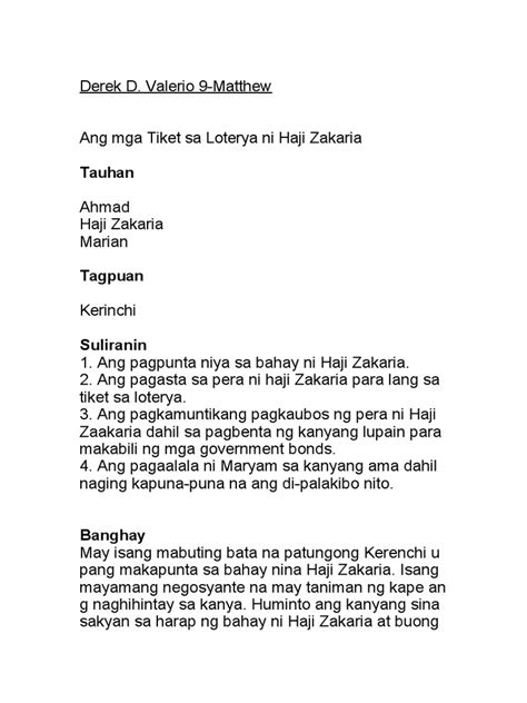 ANG MGA TIKET SA LOTERYA NI HAJI ZAKARIA .